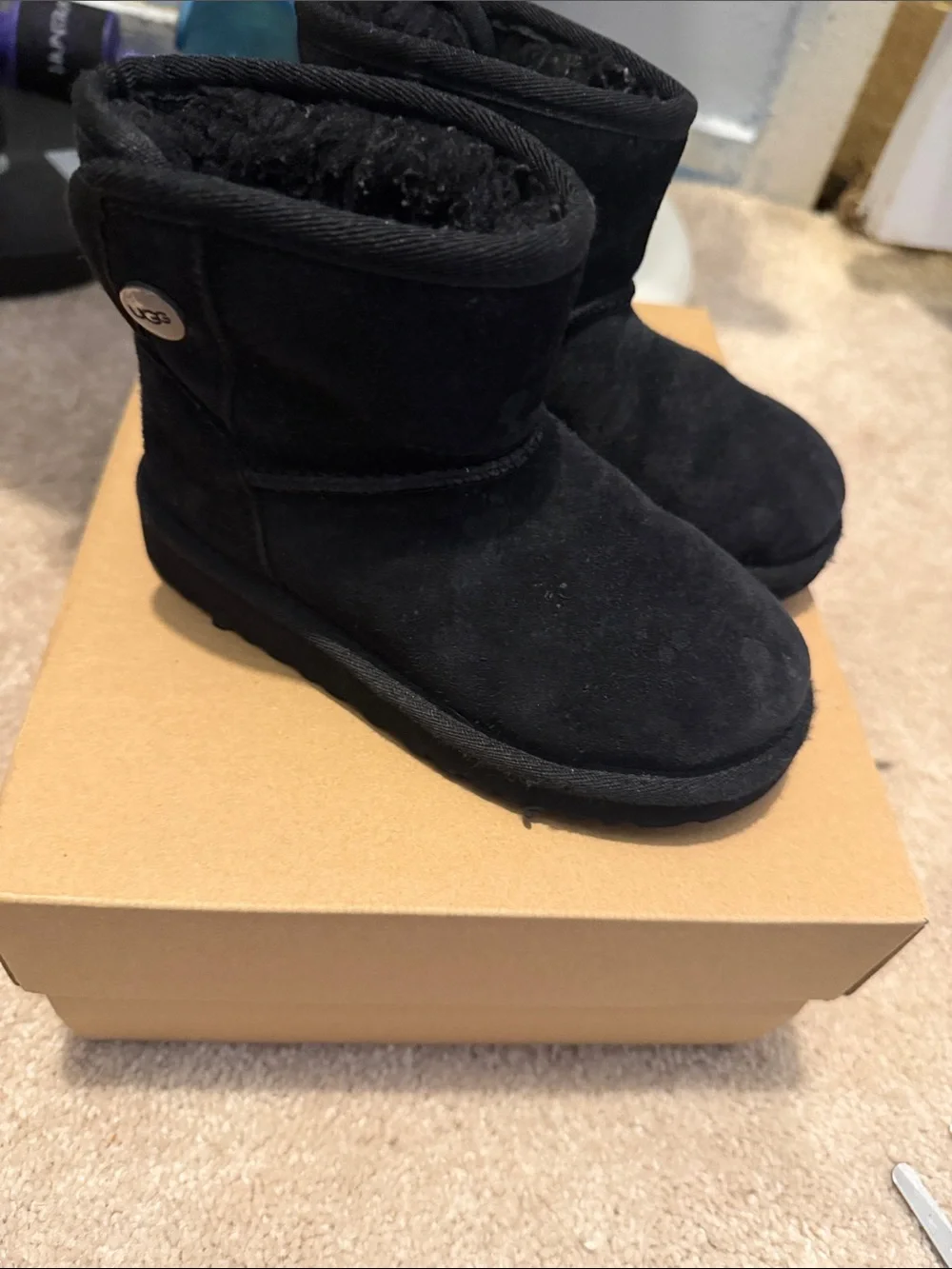UGG Kids Black Short Plush-Lined Boots